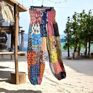 Kathmandu Multicolor Bohemian Harem Festival Pants Pockets Stretch Waistband New